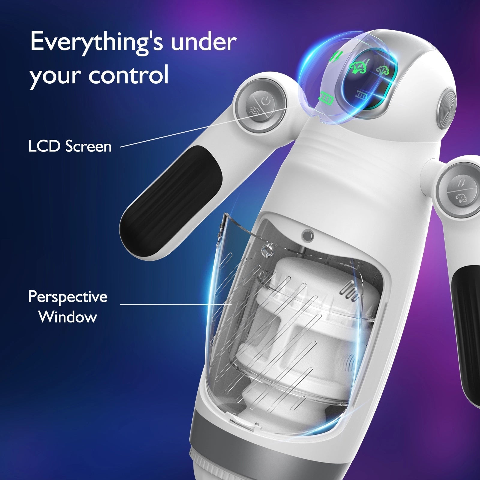 White Robotic Retractable Oral Sex Machine with Handle